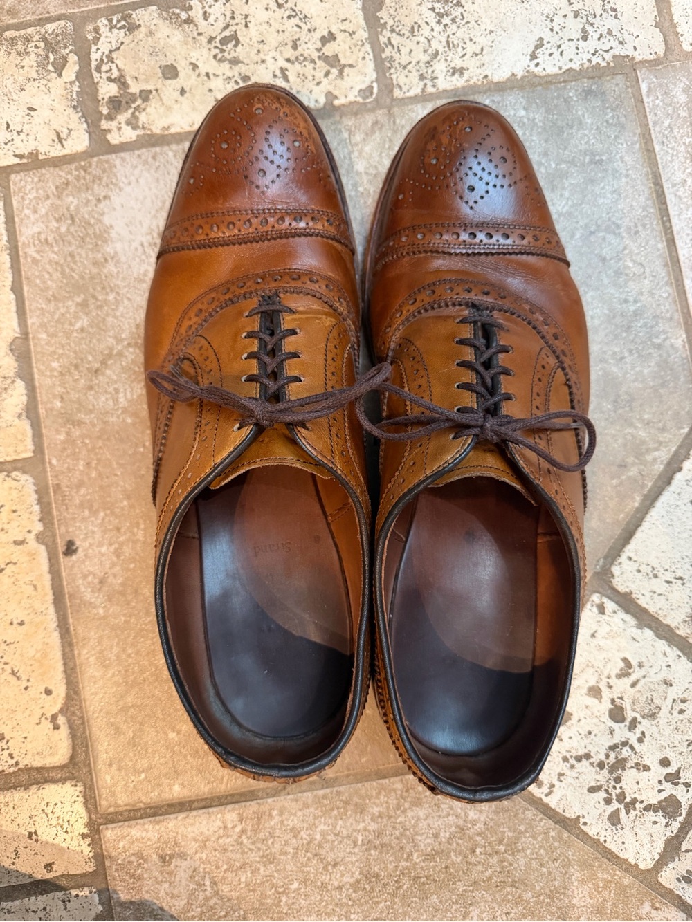Allen Edmonds Cognac Brown Leather Wingtip Oxfords
